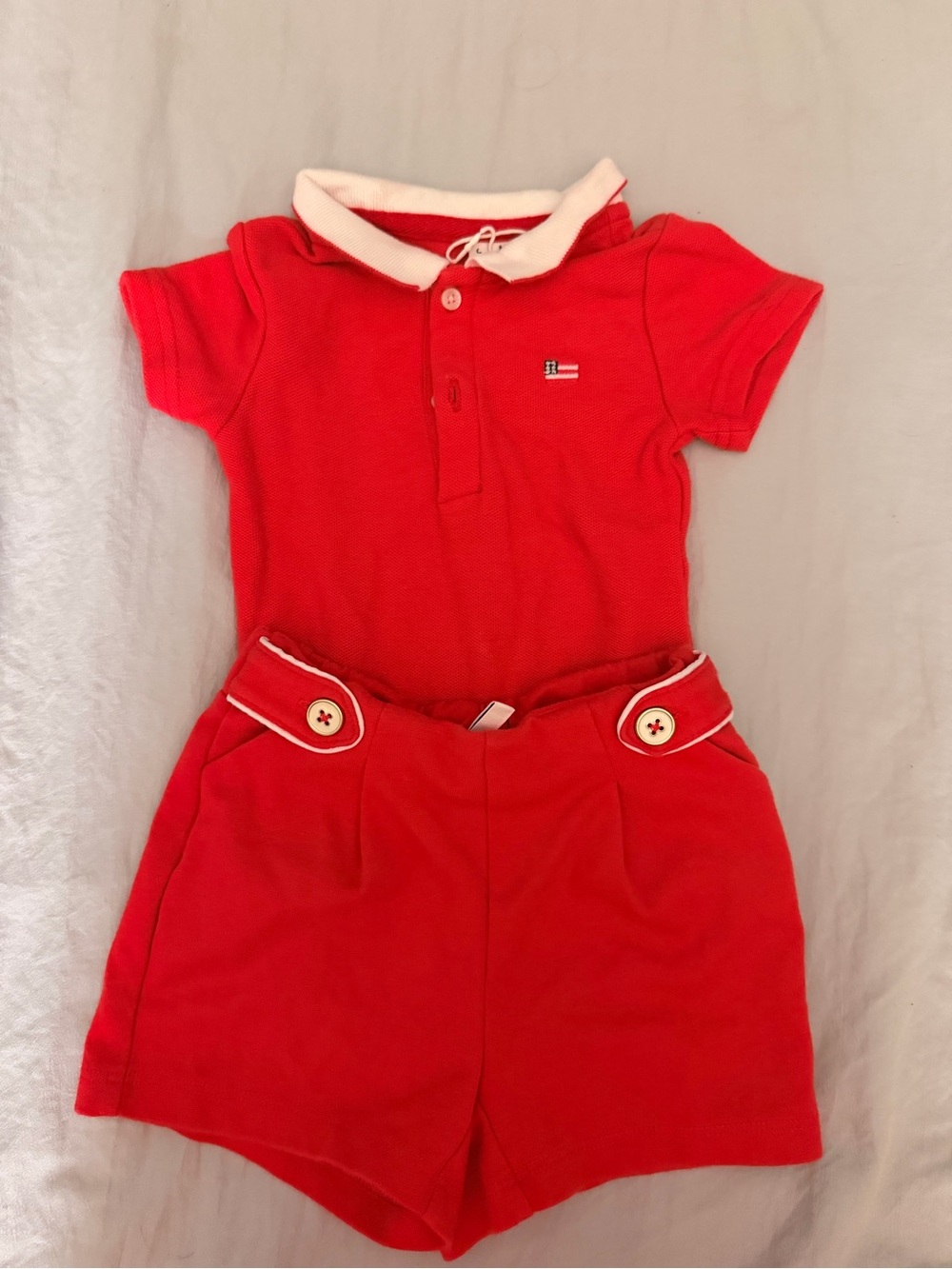 Red Polo & Shorts Set with White Trim